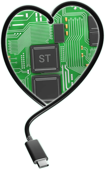 Cable in a heart shape wrapping around a motherboard