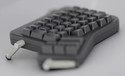 Close up of Black DCS Keycaps on an Ergodox-ez