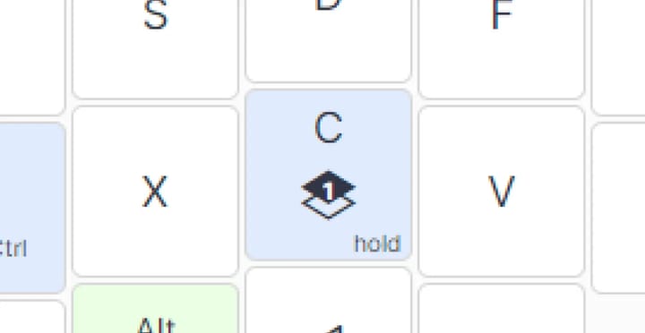 Configurator showing that the 'C' key has two functionalities