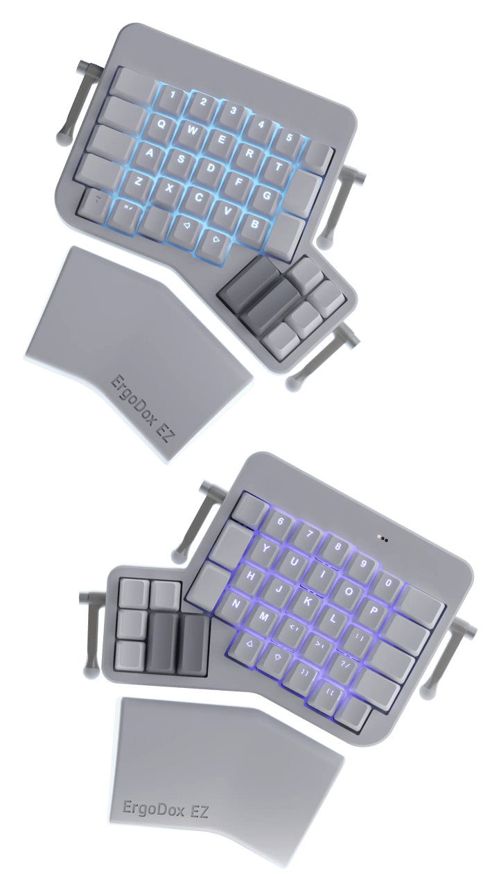 Two halves of the White Ergodox EZ Glow