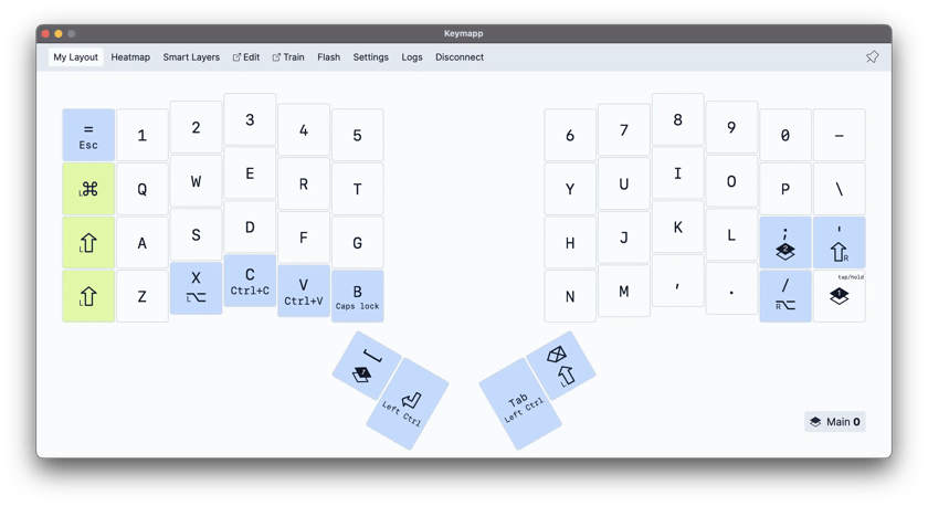 Keymapp showing the current layout